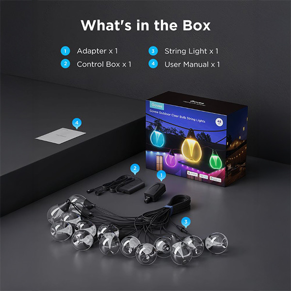 Govee Outdoor Clear Bulb String Lights 15 meter | Wi-Fi +